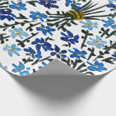 Blauwe Waterverf Wildflowers Patroon op wit Cadeaupapier (Hoek)