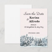 Blauwe waterverf winter 'Save the Date' kaart (Voorkant / Achterkant)