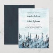 Blauwe Waterverf Winter Woodland Forest Wedding Uitnodiging Briefkaart (Voorkant / Achterkant)