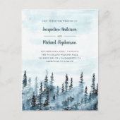 Blauwe Waterverf Winter Woodland Forest Wedding Uitnodiging Briefkaart (Voorkant)