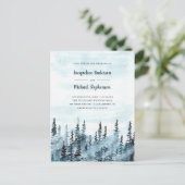 Blauwe Waterverf Winter Woodland Forest Wedding Uitnodiging Briefkaart (Staand voorkant)