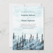 Blauwe Waterverf Winter Woodland Rustiek Huwelijk Kaart (Voorkant)