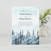 Blauwe Waterverf Winter Woodland Rustiek Huwelijk Kaart (Staand voorkant)