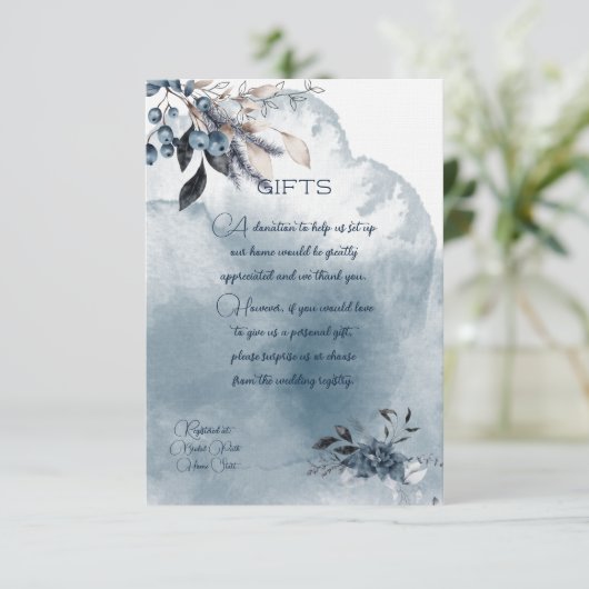 Blauwe Waterverf Winterberries Geschenkbehuizing Save The Date (Staand voorkant)