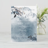 Blauwe Waterverf Winterbessen bruiloft Kaart (Staand voorkant)