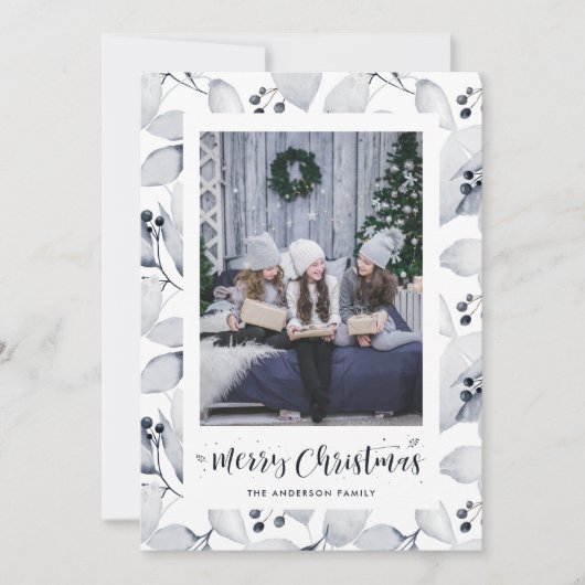 Blauwe Waterverf Winterfolierijskaarten Feestdagenkaart (Voorkant)