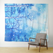 Blauwe Waterverf winterlandschap Wandkleed (In Situ (horizontaal))