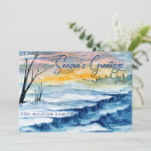 Blauwe Waterverf Winterschilderijen Feestdagenkaart (Staand voorkant)