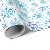 Blauwe Waterverf wintersneeuwvlokken en sprankelin Cadeaupapier (Rol Hoek)