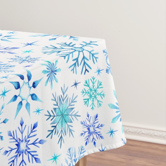Blauwe Waterverf wintersneeuwvlokken en sprankelin Tafelkleed (Voorbeeld)