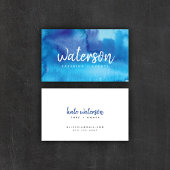 Blauwe Waterverf + wit script | VISITEKAARTJES