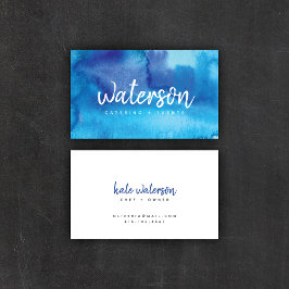 Blauwe Waterverf + wit script | VISITEKAARTJES