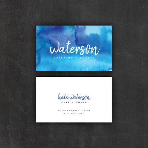 Blauwe Waterverf + wit script VISITEKAARTJES