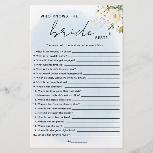 Blauwe Waterverf Witte Roos Die De Bruid Kent (Voorkant)