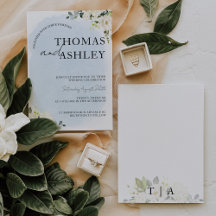 Blauwe Waterverf Witte Roos Elegante bruiloft