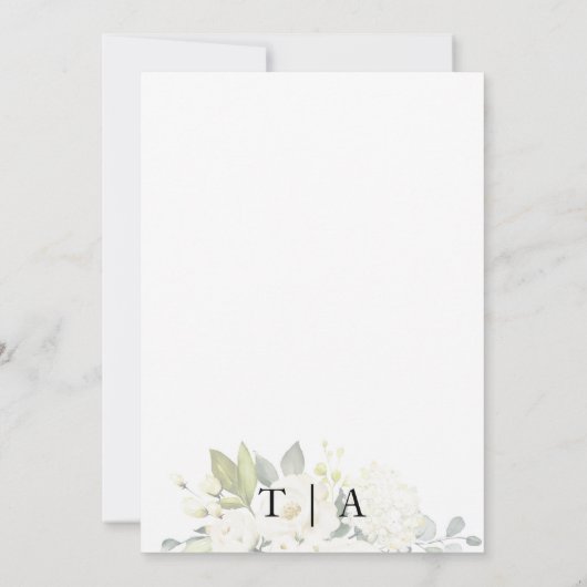 Blauwe Waterverf Witte Roos Elegante bruiloft Kaart (Achterkant)