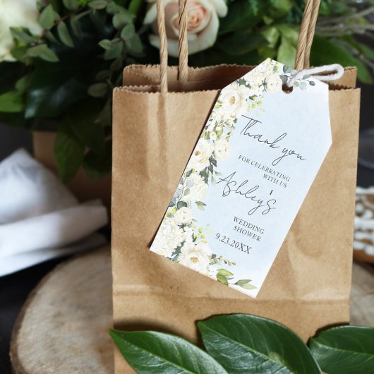 Blauwe Waterverf Witte Roos Trouwen Dank u voor uw Cadeaulabel