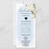 Blauwe Waterverf Witte Roos Trouwprogramma (Voorkant)