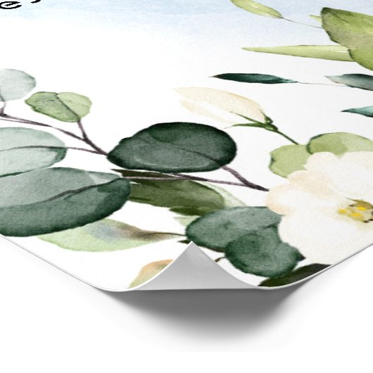 Blauwe Waterverf Witte Roos Trouwstoel Grafiek Poster (Hoek)