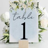 Blauwe Waterverf Witte Roos Trouwtafel Nummer Kaart