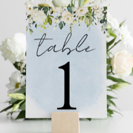 Blauwe Waterverf Witte Roos Trouwtafel Nummer Kaart