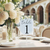 Blauwe Waterverf Witte Roos Trouwtafel Nummer Kaart