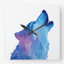 Blauwe waterverf wolf huilend