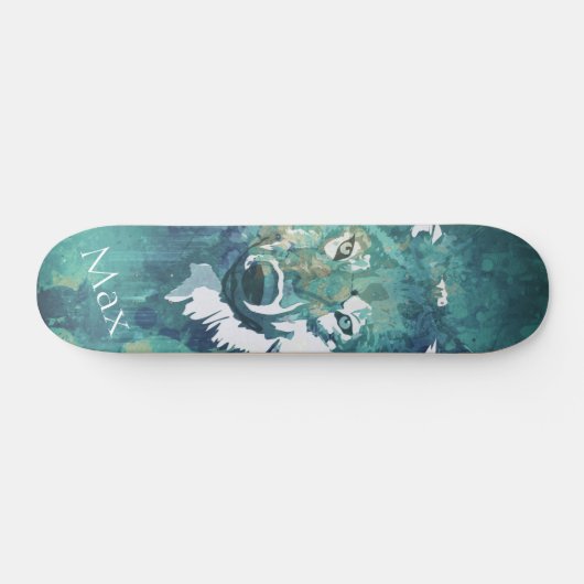 Blauwe waterverf wolf persoonlijk skateboard (Horizontaal)