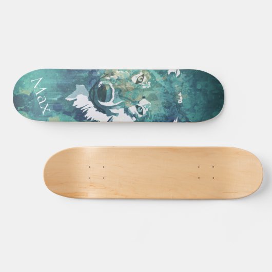 Blauwe waterverf wolf persoonlijk skateboard (Horizontaal)