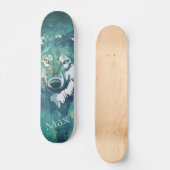 Blauwe waterverf wolf persoonlijk skateboard (Voorkant)