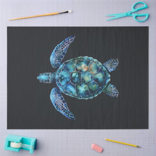 Blauwe Waterverf Zee Schildpad Decoupage Tissuepapier (Craft)