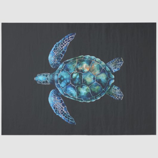 Blauwe Waterverf Zee Schildpad Decoupage Tissuepapier (Voorkant)