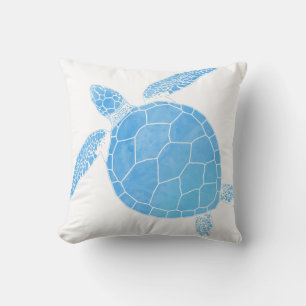 Blauwe Waterverf Zee Schildpad - Kustminimum Kussen