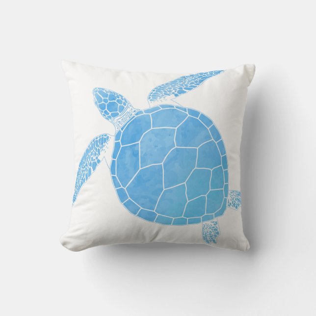 Blauwe Waterverf Zee Schildpad - Kustminimum Kussen (Voorkant)