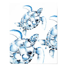 Blauwe Waterverf Zee Turtle Beach