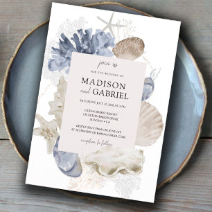 Blauwe Waterverf Zeeschelpen Koraal Zeesterren Bru Kaart