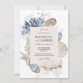 Blauwe Waterverf Zeeschelpen Koraal Zeesterren Bru Kaart (Voorkant)