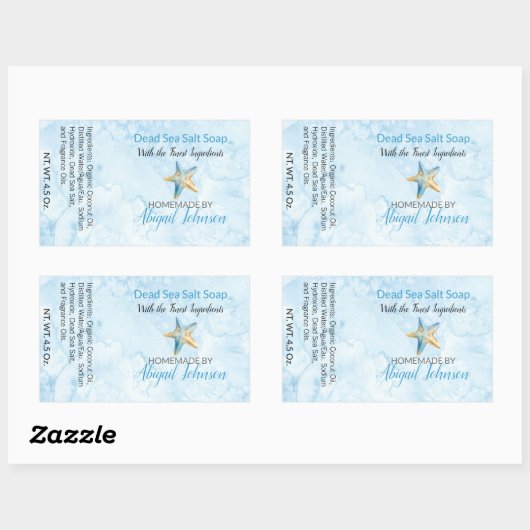 Blauwe Waterverf & Zeester Beach Zeep Label (Vel)