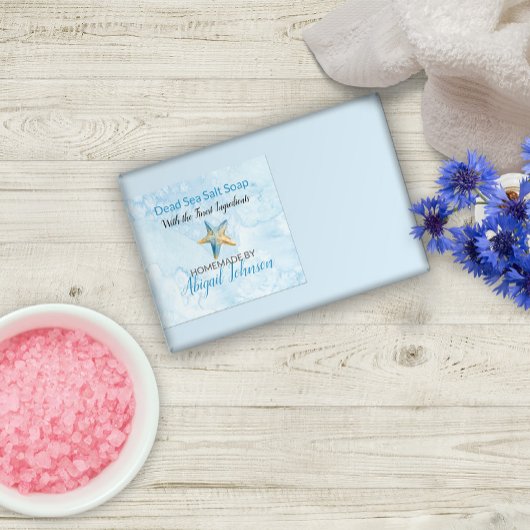 Blauwe Waterverf & Zeester Beach Zeep Label