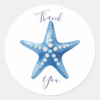 Blauwe Waterverf zeesterren Dank u Ronde Sticker