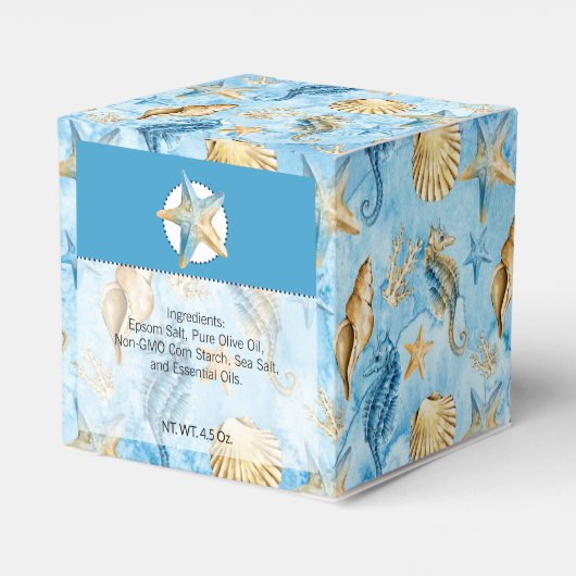 Blauwe Waterverf Zeesterren Zeepaardschelpen Badbo Bedankdoosjes (Achterkant)