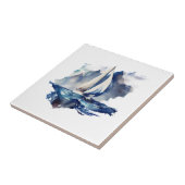 Blauwe Waterverf Zeilboot keramische Tegel Tegeltje (Zijkant)