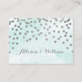 Blauwe Waterverf Zilveren Confetti Plaats instelle Plaatskaartje (Achterkant)