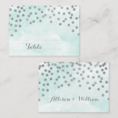 Blauwe Waterverf Zilveren Confetti Plaats instelle Plaatskaartje (Voorkant / Achterkant)
