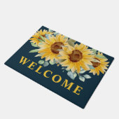 Blauwe Waterverf zonnebloemen Welkom Deurmat (Schuin)