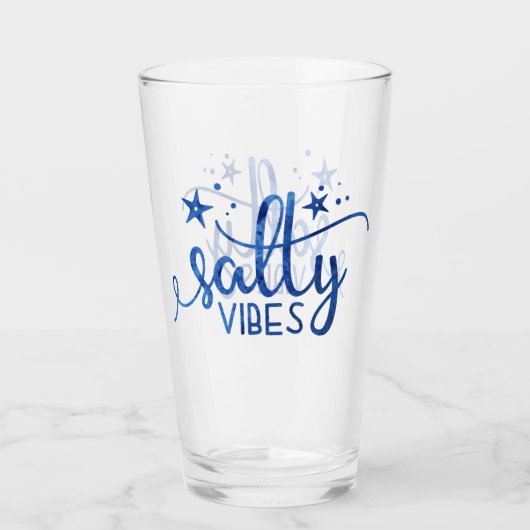 Blauwe Waterverf Zoute Vibes Beach Pint Glass Glas (Voorkant)