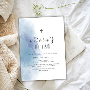 Blauwe Waterverf Zwart Kruis doopsel Kaart