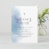 Blauwe Waterverf Zwart Kruis doopsel Kaart (Staand voorkant)