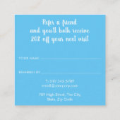 Blauwe waterverfspatten aanbevelingskaartje (Achterkant)