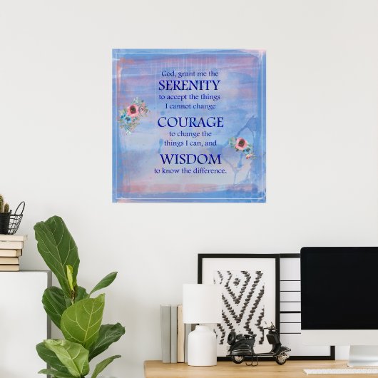 Blauwe Waterverven Serenity Prayer Poster (Thuiskantoor)